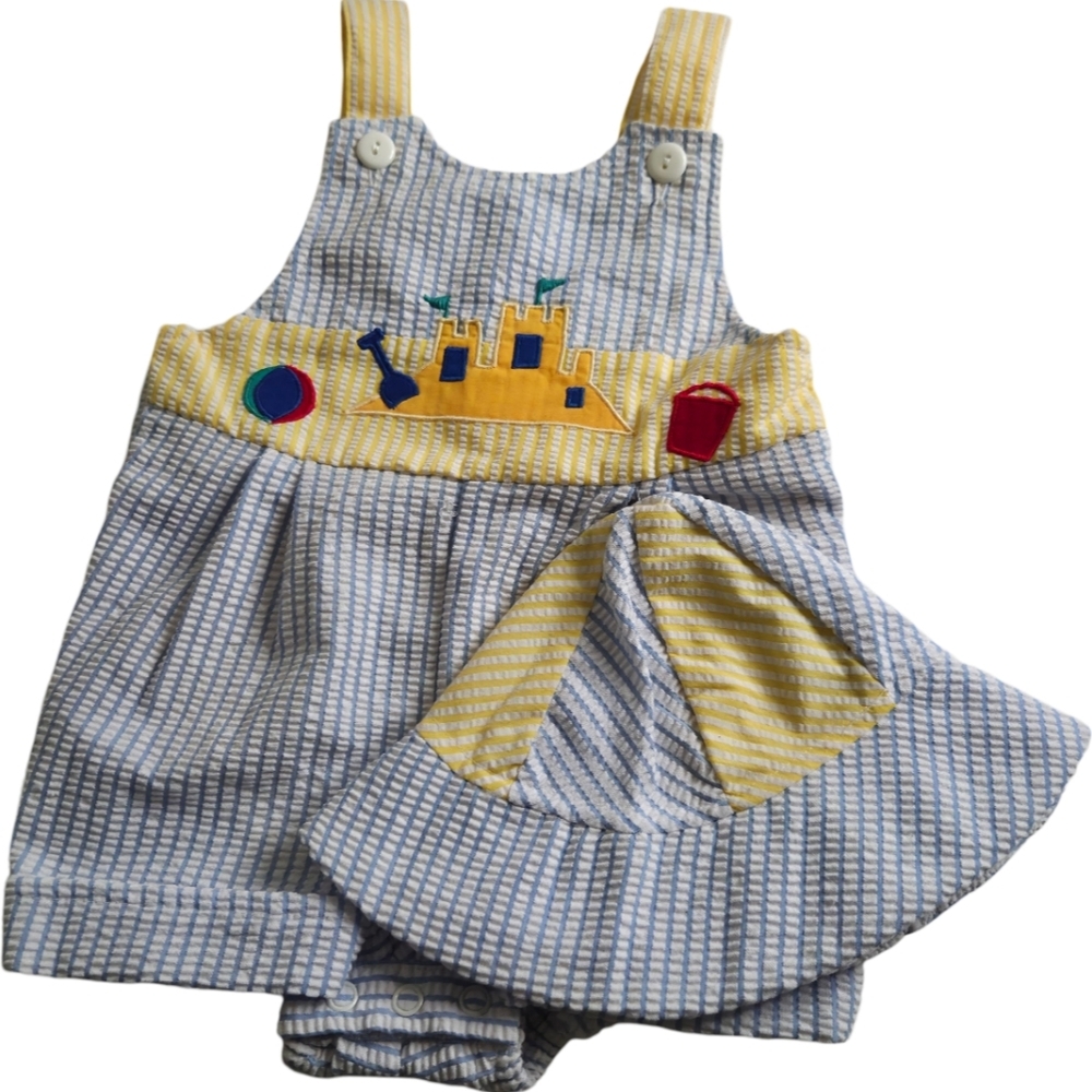 Baby Togs Inc. Striped Blue and Yellow Toddler Outfit with‎ Sandcastle Design